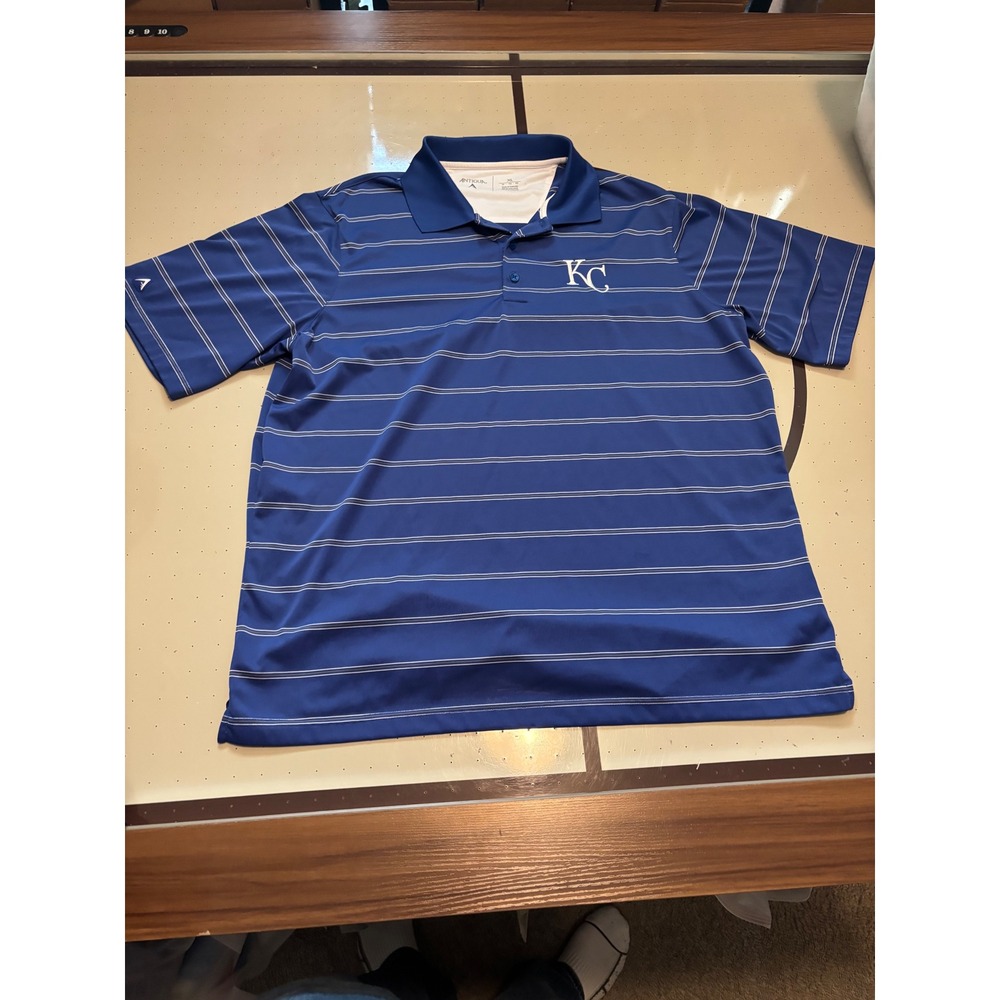 1179 Antigua Kansas City Royals MLB Polo Mens XL Blue Striped Performance Golf